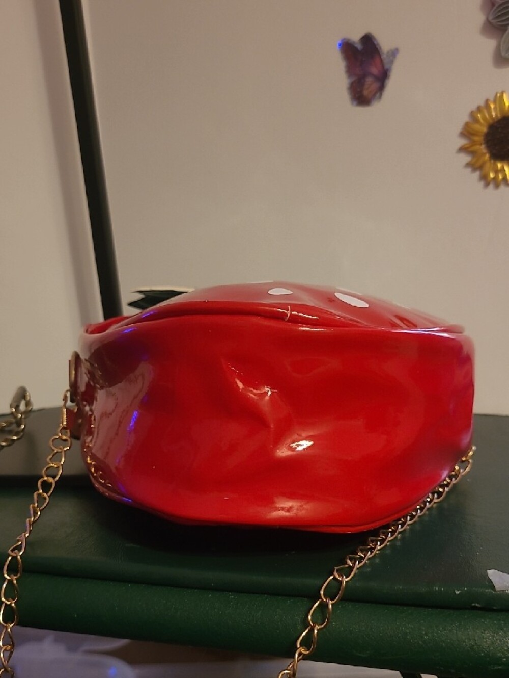 Strawberry Shaped Crossbody Bag - Red & Green 21.25 Inch Long Strap - Picture 6 of 6